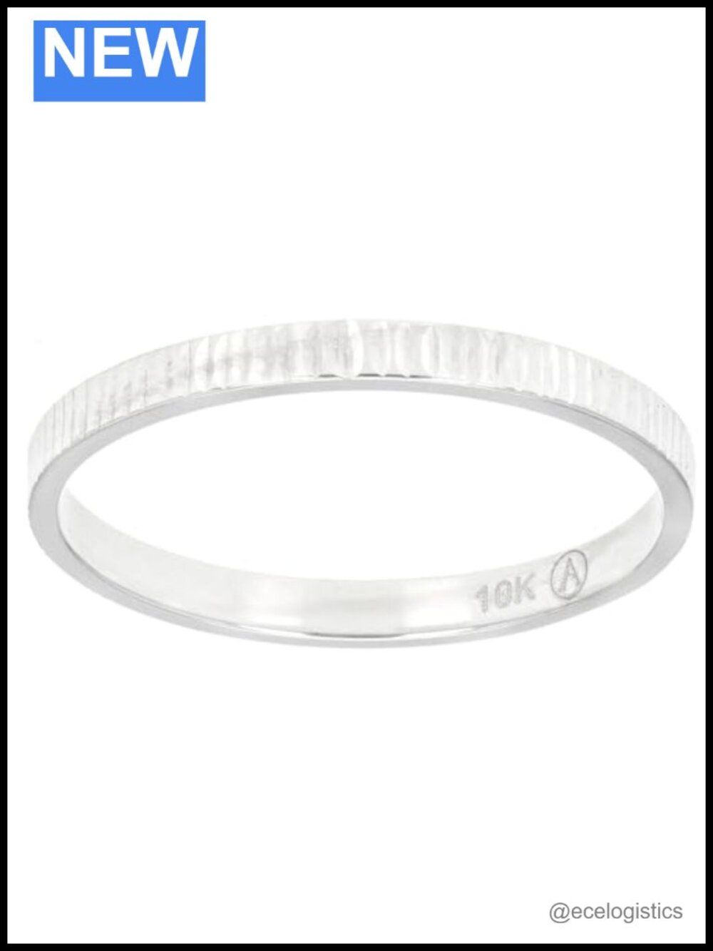 10K Gold 2mm Textured Band Ring Unisex Wedding Stackable Everyday
